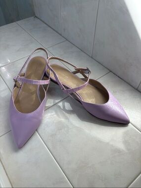 Ann Taylor Lavender Pointed-Toe Mary-Jane Slingback Flats